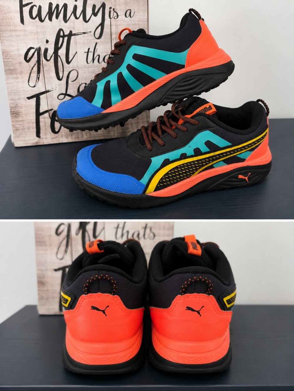 Puma Black Sneakers with Teal, Blue and Orange Accents
